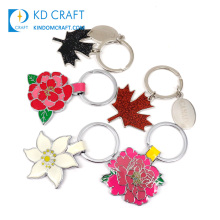 High quality free sample custom metal die cut enamel glitter epoxy beautiful flower keychain for girls